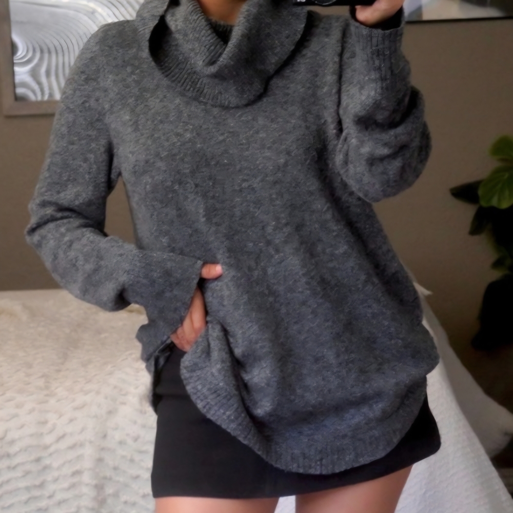 Tahari Soft Charcoal Gray Marled Cowl Neck Sweater Womens XL